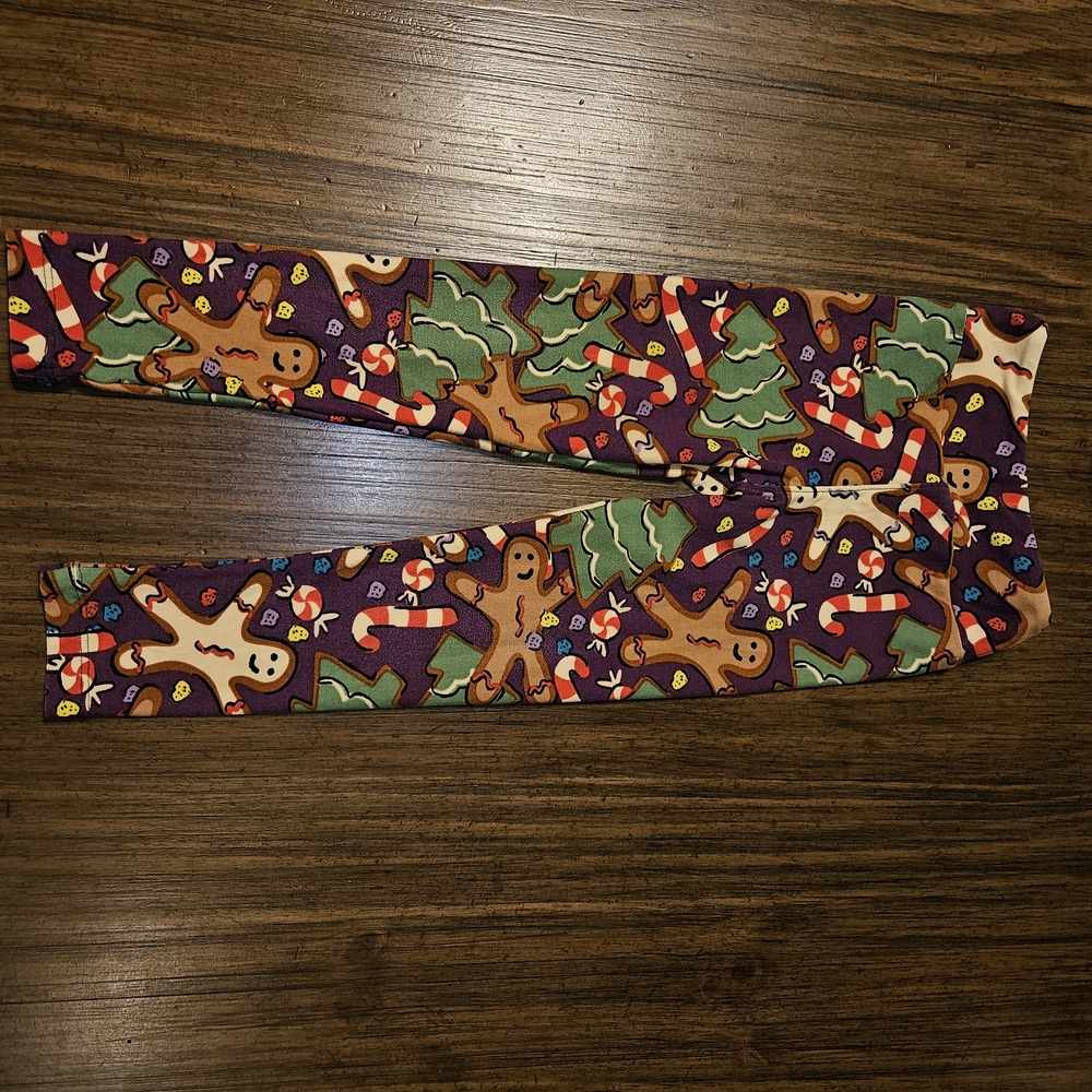 LuLaRoe Kids Leggings with Gingerbread and Tree Print